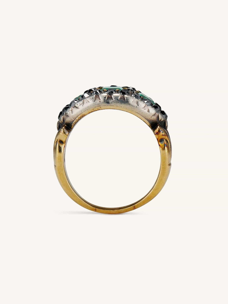 Victorian Three Stone Emerald & Diamond Ring
