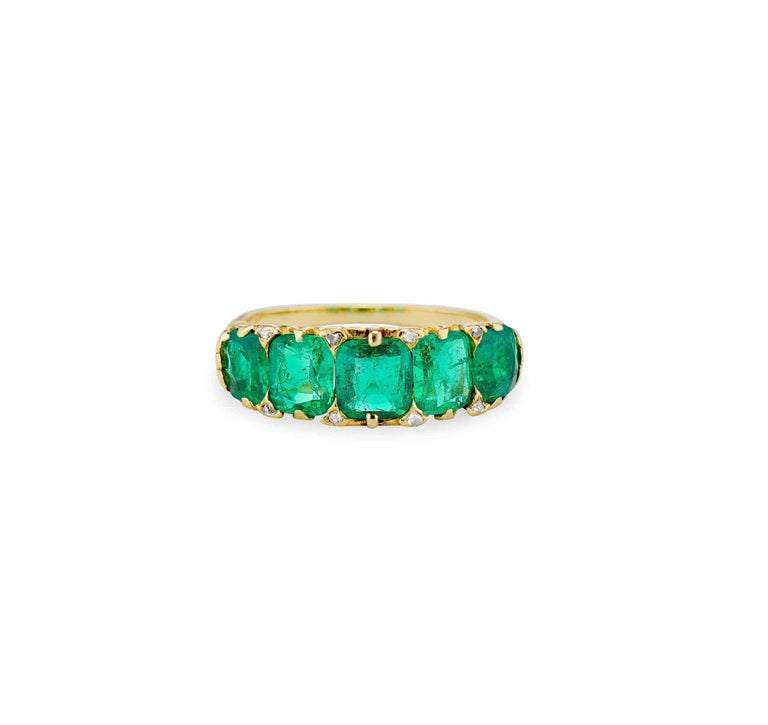 Victorian Emerald Five Stone Carved Half Hoop