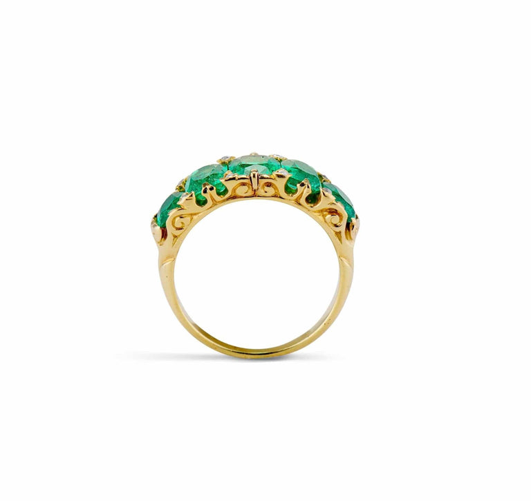 Victorian Emerald Five Stone Carved Half Hoop