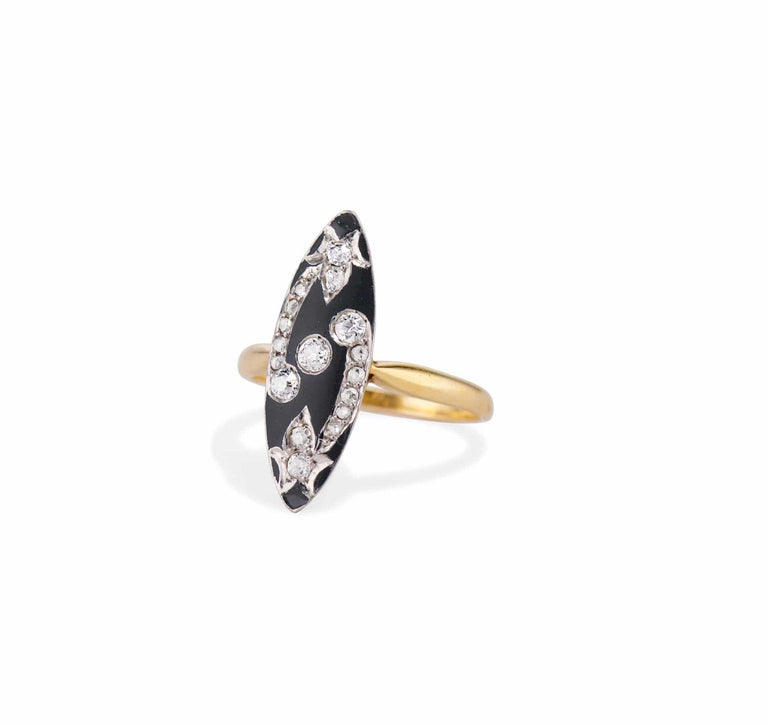 Victorian Enamel and Diamond Navette Dinner Ring, France