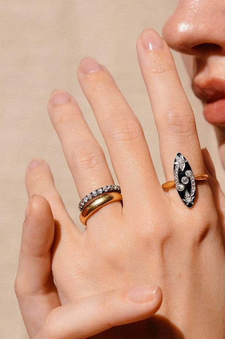 Victorian Enamel and Diamond Navette Dinner Ring, France