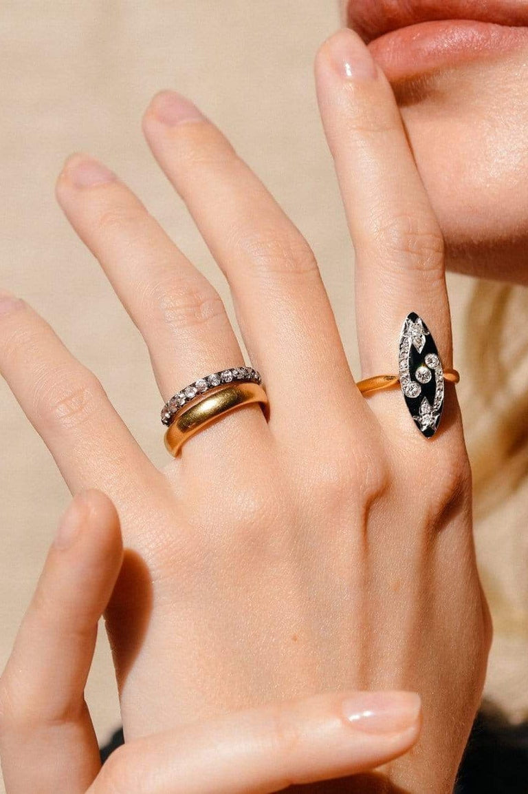 Victorian Enamel and Diamond Navette Dinner Ring, France