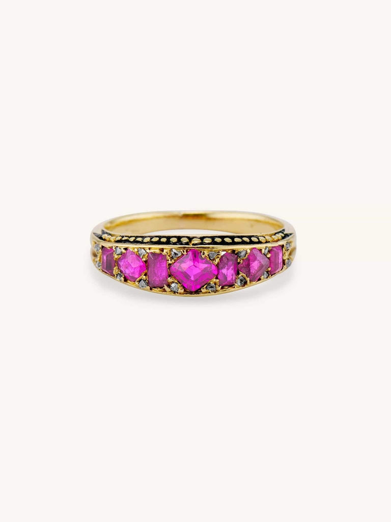 Victorian Enamelled Ruby Half Band Accent Ring