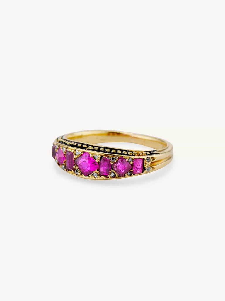 Victorian Enamelled Ruby Half Band Accent Ring