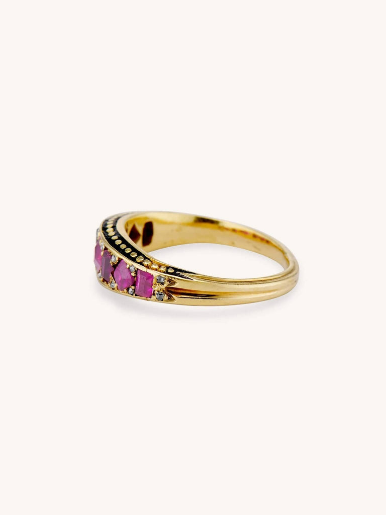 Victorian Enamelled Ruby Half Band Accent Ring