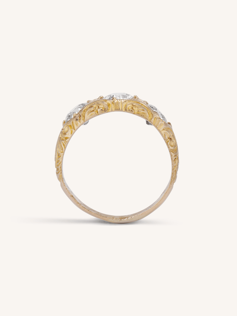 Victorian Engraved Three Stone Engagement Ring