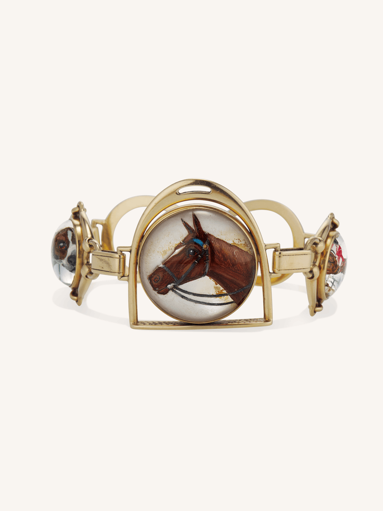 Victorian Equestrian Reverse Crystal Intaglio Antique Bracelet | 14K Gold c.1880