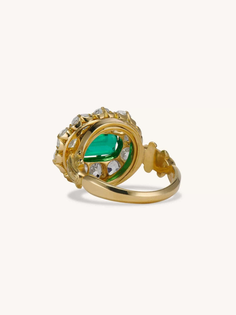 Victorian Etruscan Revival 2.01 Carat Emerald & Diamond Cluster Vintage Ring