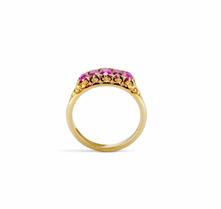 Victorian Five Stone Burmese Ruby Carved Half Hoop, England