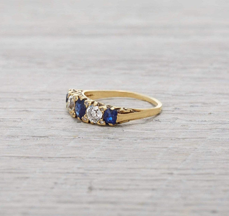 Victorian Five Stone Sapphire and Diamond Ring