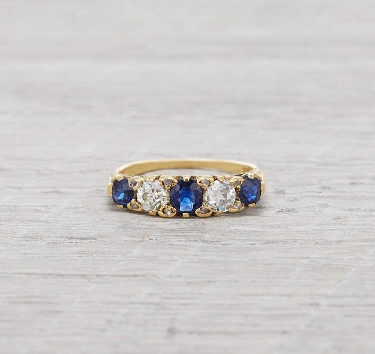 Victorian Five Stone Sapphire and Diamond Ring