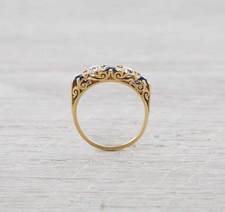 Victorian Five Stone Sapphire and Diamond Ring