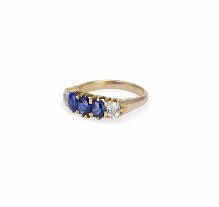 VICTORIAN FIVE STONE SAPPHIRE AND DIAMOND RING