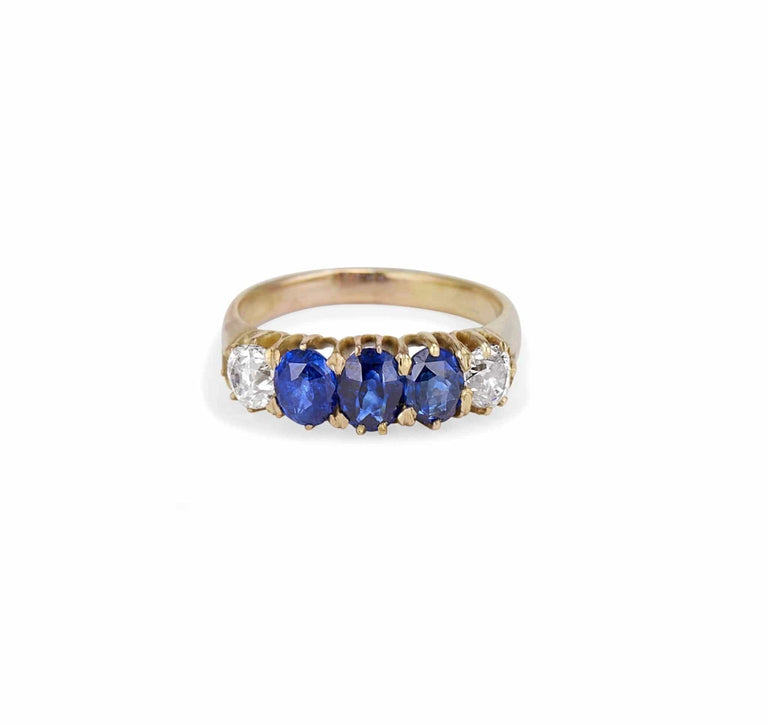 VICTORIAN FIVE STONE SAPPHIRE AND DIAMOND RING