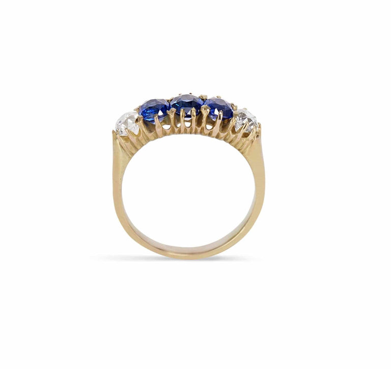 VICTORIAN FIVE STONE SAPPHIRE AND DIAMOND RING