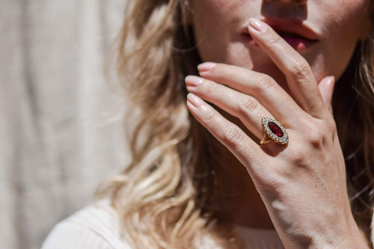 Victorian Garnet & Diamond Dinner Ring, England