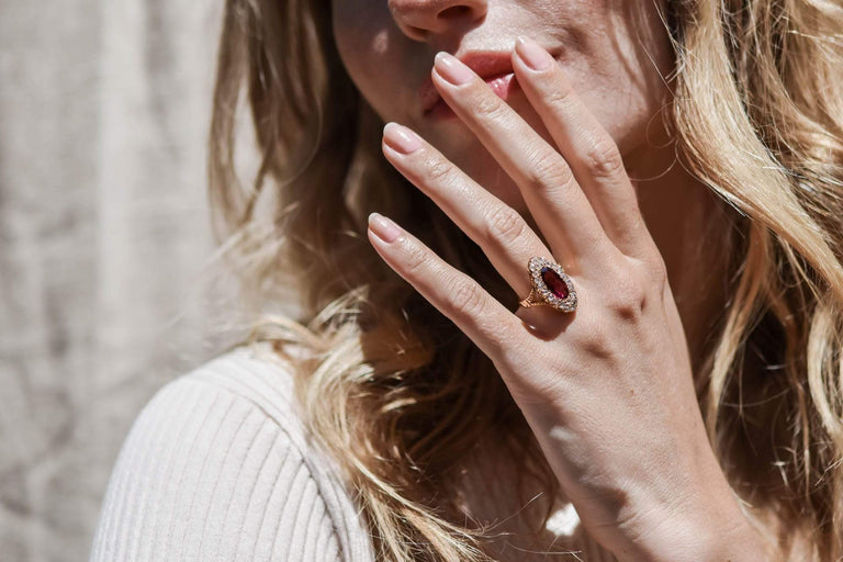 Victorian Garnet & Diamond Dinner Ring, England
