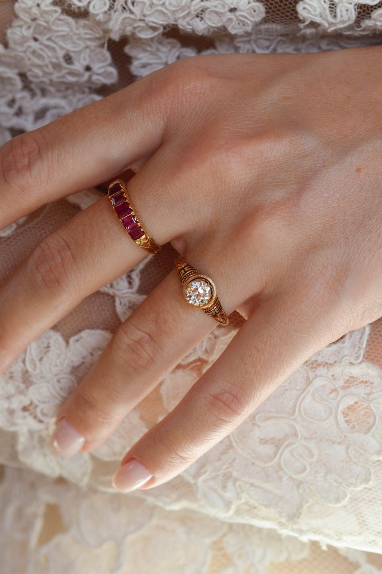 Victorian Greek Revival .84 Carat Old European Cut Diamond Antique Engagement Ring