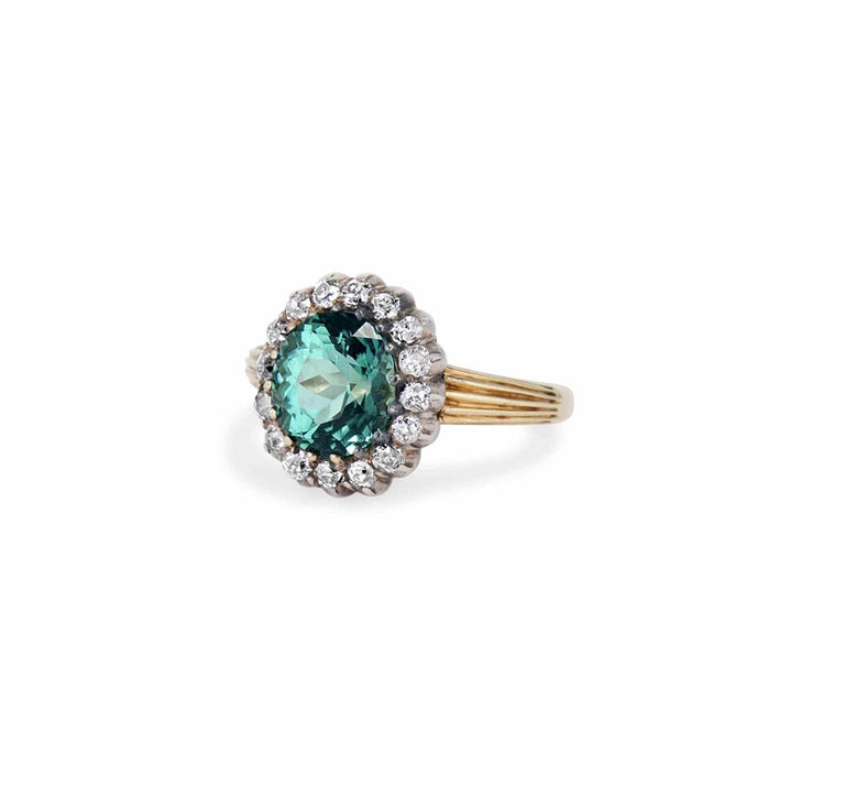 Victorian Green Tourmaline and Diamond Antique Cluster Ring