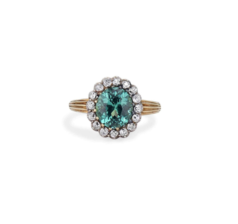 Victorian Green Tourmaline and Diamond Antique Cluster Ring