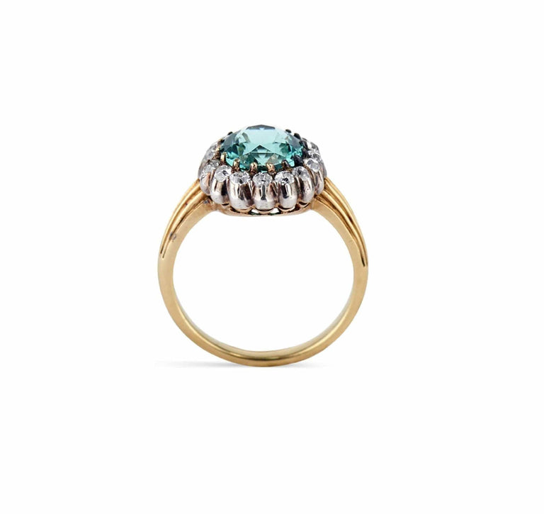 Victorian Green Tourmaline and Diamond Antique Cluster Ring