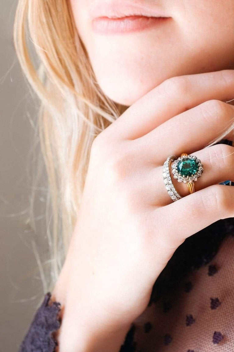 Victorian Green Tourmaline and Diamond Antique Cluster Ring
