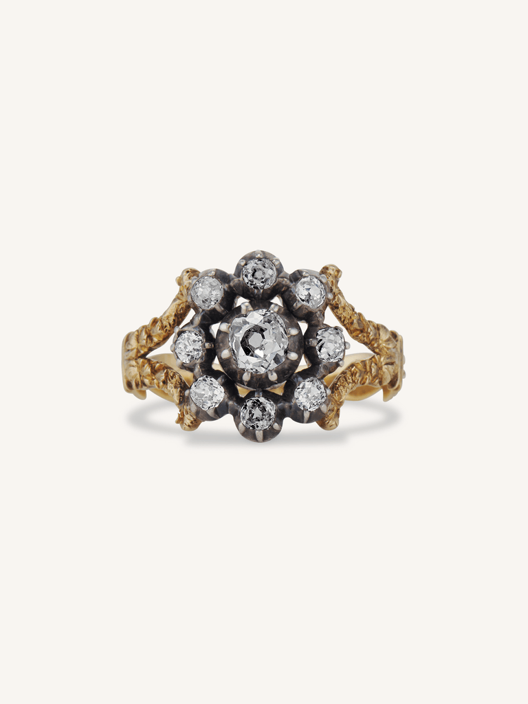 Victorian Late 19th Century Old Mine Cushion Cut Diamond Cluster Ring