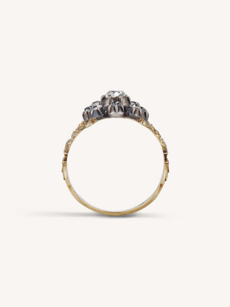 Victorian Late 19th Century Old Mine Cushion Cut Diamond Cluster Ring