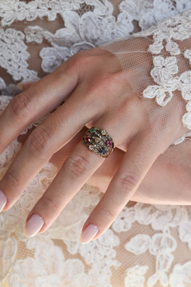 Victorian Multi-Gem Antique Cocktail Ring