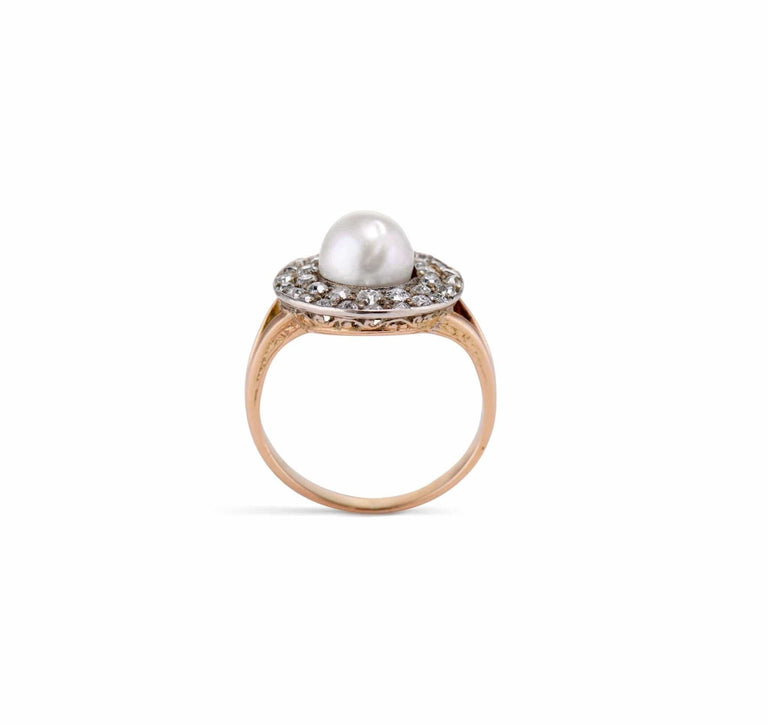 Victorian Natural Pearl and Diamond Cluster Ring