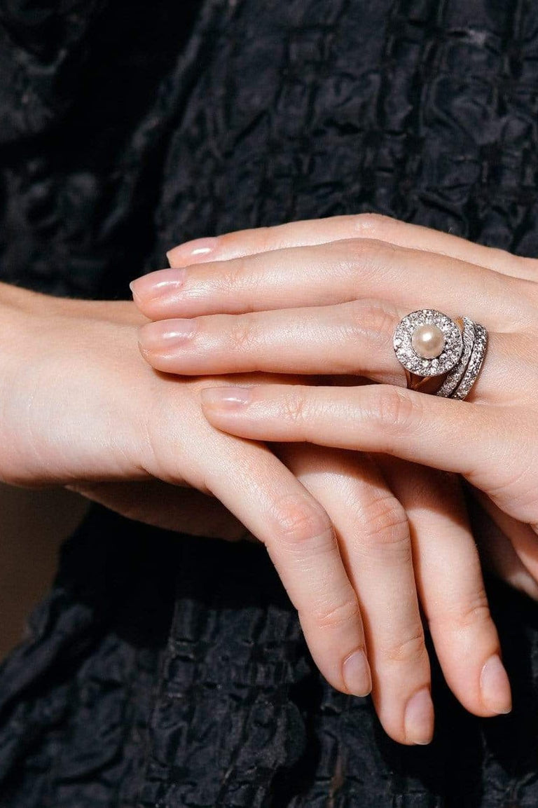 Victorian Natural Pearl and Diamond Cluster Ring