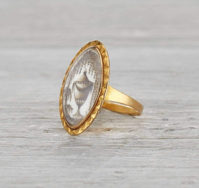 Victorian Navette Urn Motif Mourning Ring