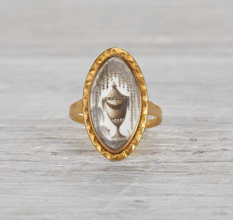 Victorian Navette Urn Motif Mourning Ring
