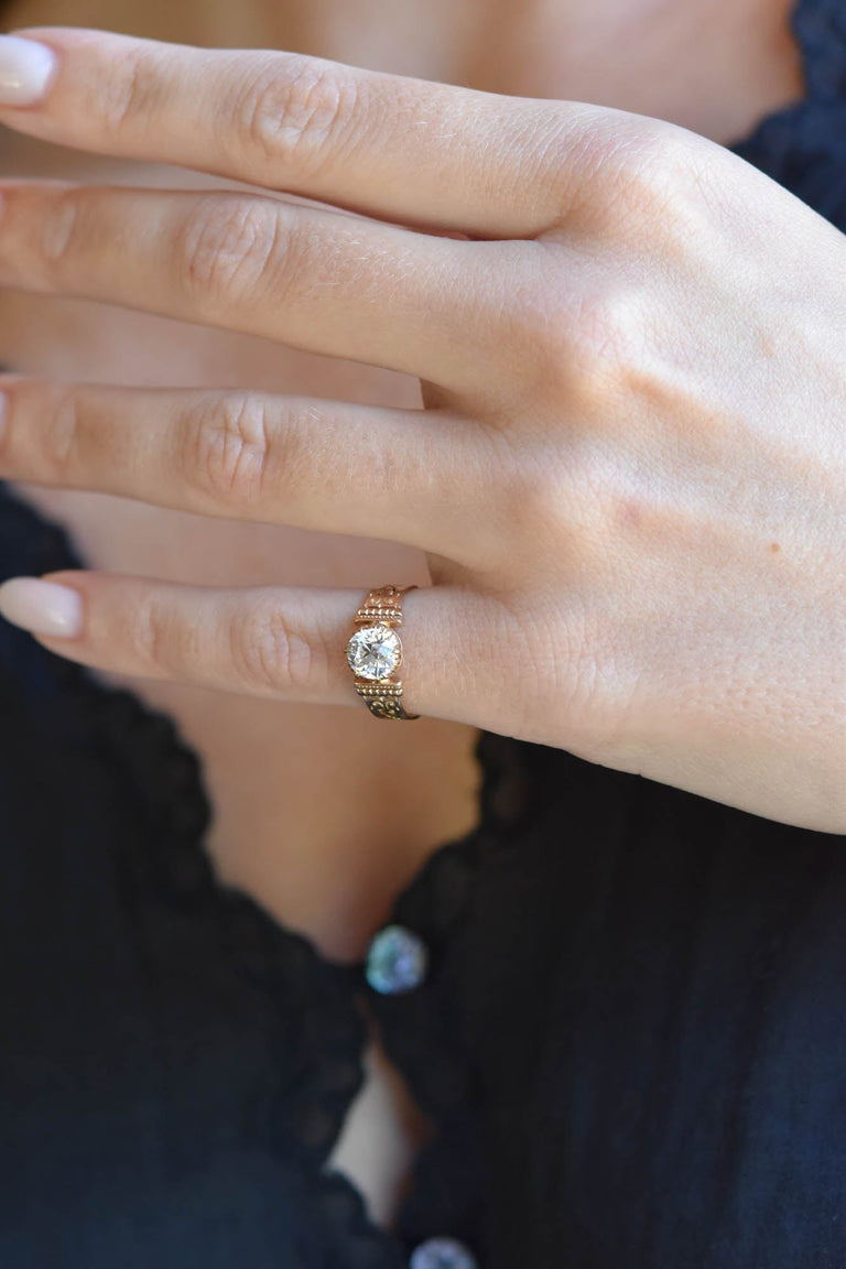 Victorian Old European Cut Diamond Engraved Gold Antique Engagement Ring