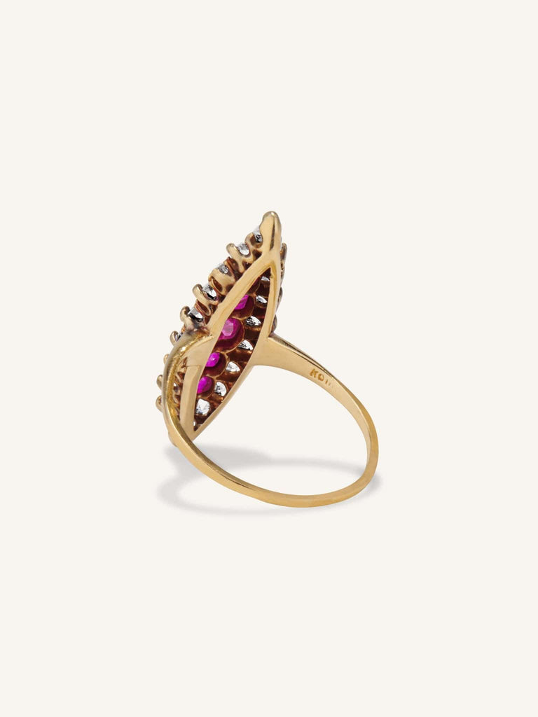 Victorian Old Mine Cut Ruby & Diamond Dinner Ring
