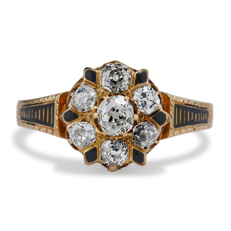 Victorian Old Mine Diamond & Enamel Cluster