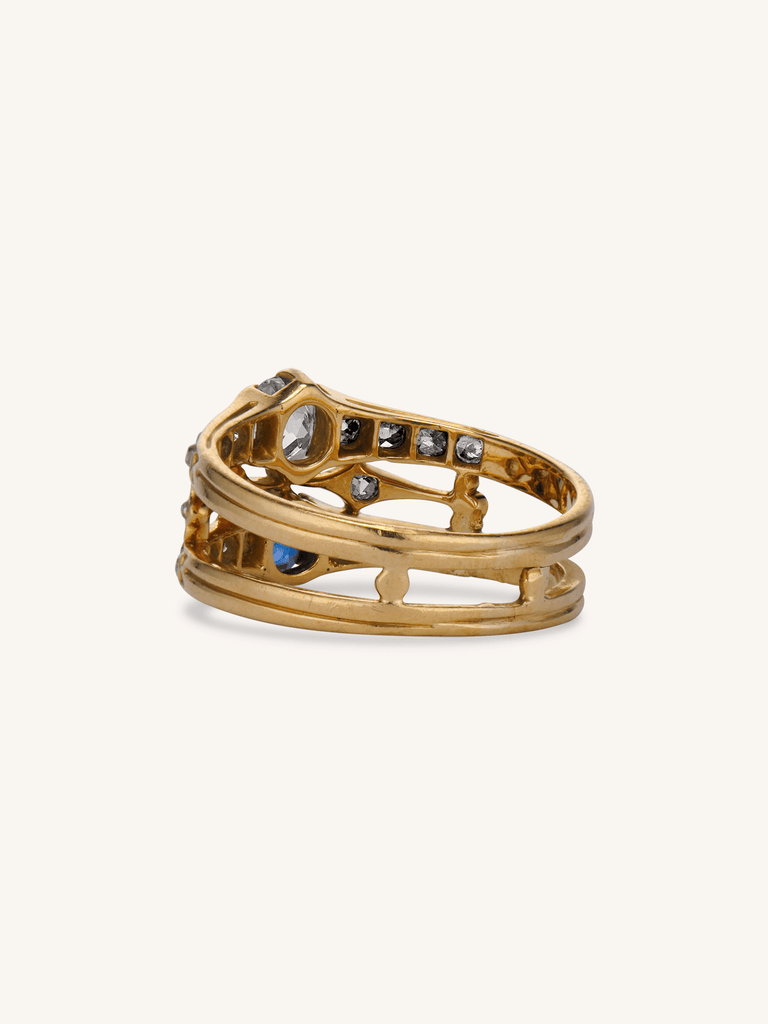 Victorian Old Mine Diamond & Sapphire Antique Twin Ring