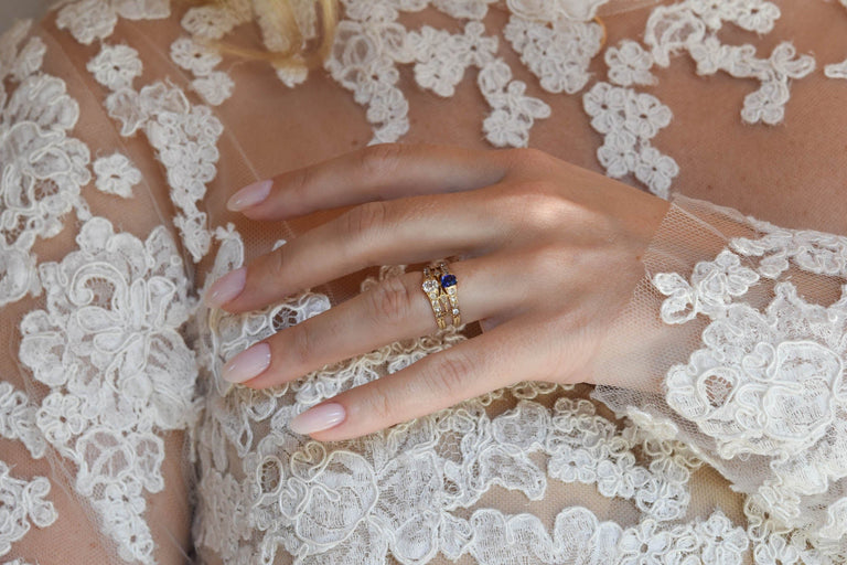 Victorian Old Mine Diamond & Sapphire Antique Gold Twin Ring