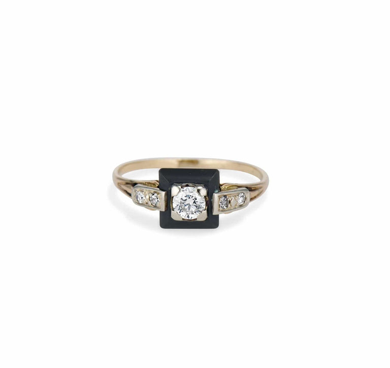 Victorian Onyx and Diamond Engagement Ring