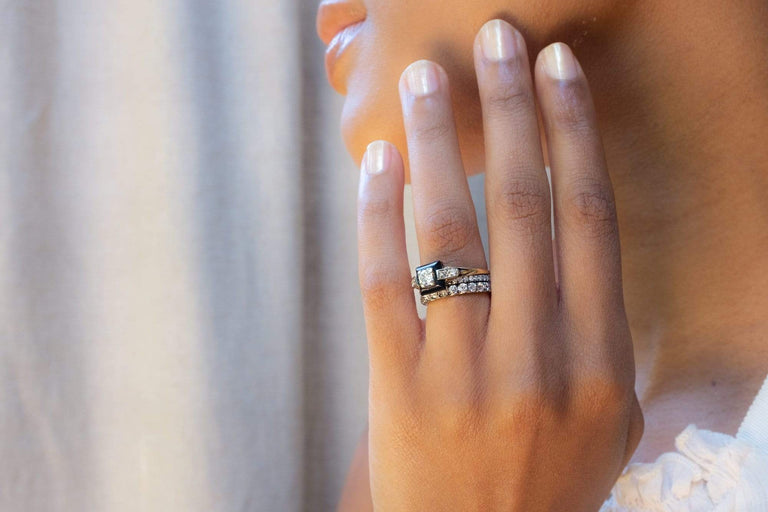 Victorian Onyx and Diamond Engagement Ring