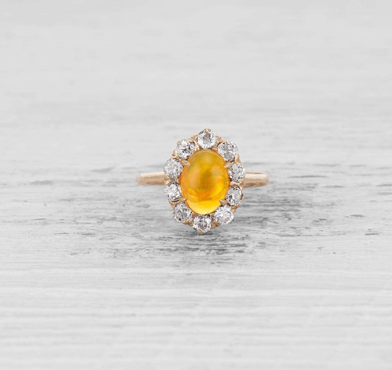 VICTORIAN OPAL AND DIAMOND CLUSTER RING