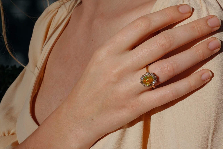 VICTORIAN OPAL AND DIAMOND CLUSTER RING