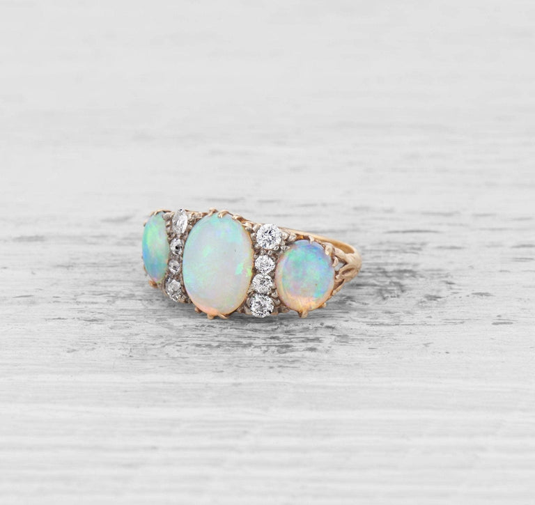 VICTORIAN OPAL AND DIAMOND THREE STONE RING