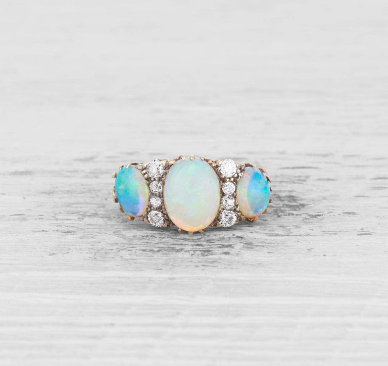 VICTORIAN OPAL AND DIAMOND THREE STONE RING