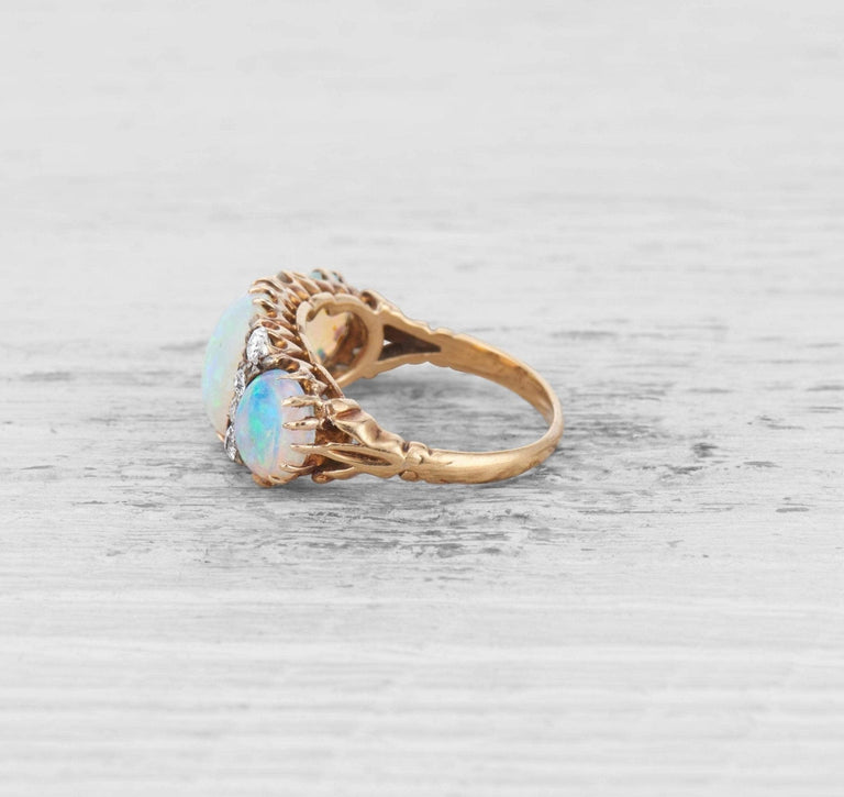 VICTORIAN OPAL AND DIAMOND THREE STONE RING