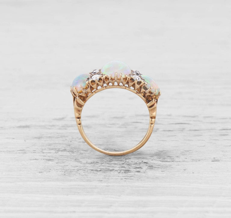 VICTORIAN OPAL AND DIAMOND THREE STONE RING
