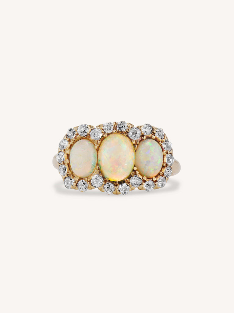 Victorian Opal & Diamond Three Stone Antique Ring