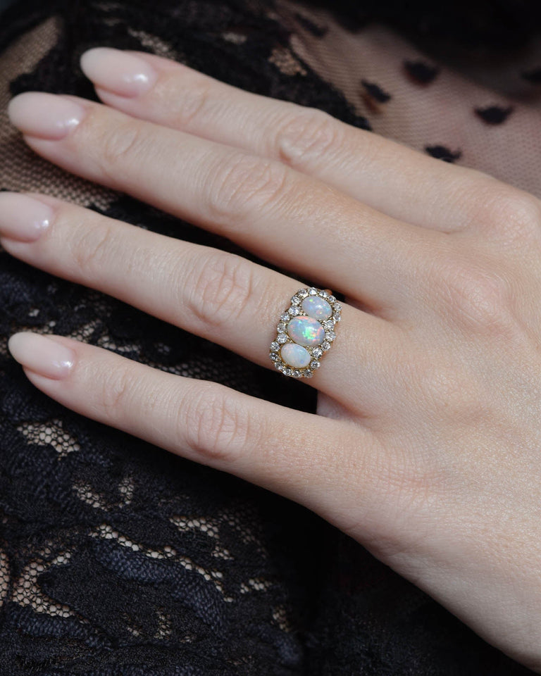 Victorian Opal & Diamond Three Stone Antique Ring