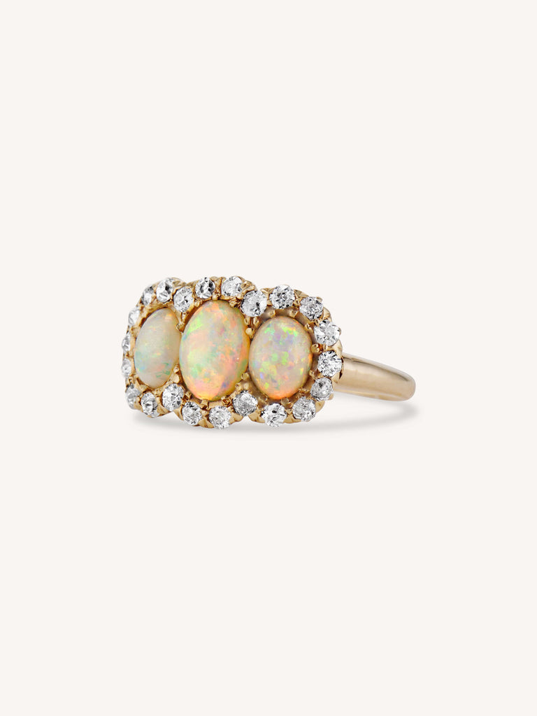 Victorian Opal & Diamond Three Stone Antique Ring