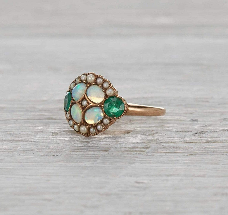 Victorian Opal, Seed Pearl and Emerald Ring